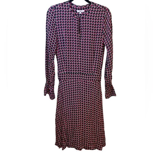 Equipment Magnolia Banded Drop Waist Houndstooth Print Midi Dress Size 2 - Picture 5 of 16
